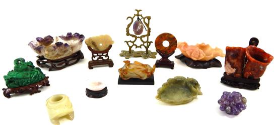 Appraisal: ASIAN Twelve th C hardstone desk accessories four floral and