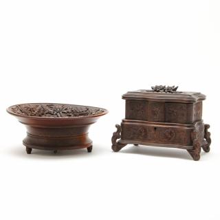 Appraisal: Black Forest Carved Jewelry Casket and Musical Bowl the jewelry