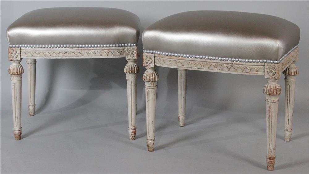 Appraisal: PAIR OF CARVED AND PAINTED LOUIS XV STYLE STOOLS WITH