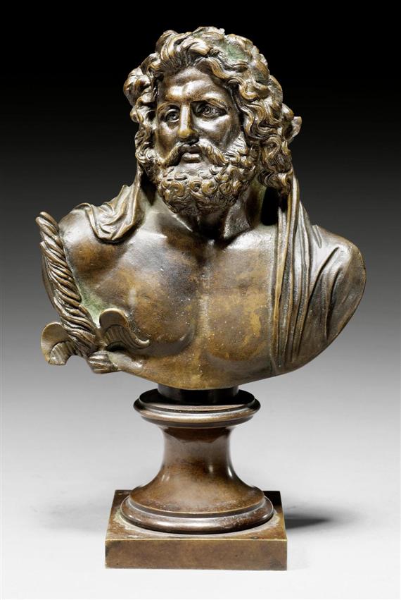 Appraisal: BRONZE BUST OF A MAN after designs from antiquity probably