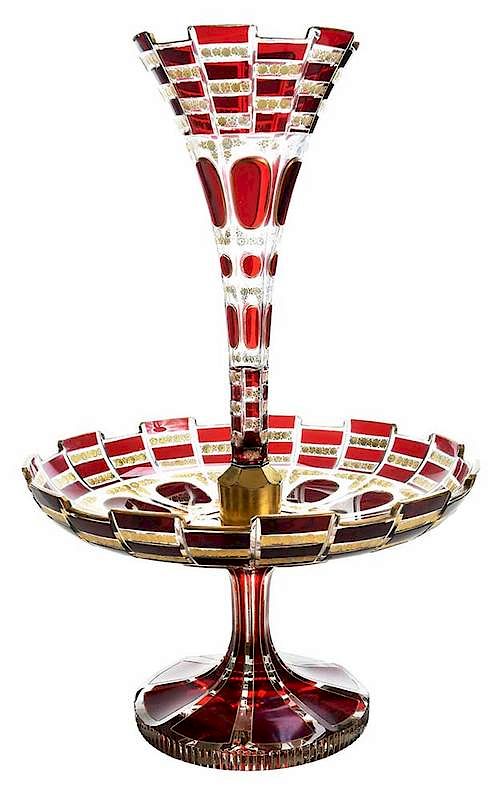 Appraisal: Bohemian Ruby and Gilt Glass Epergne late th century three