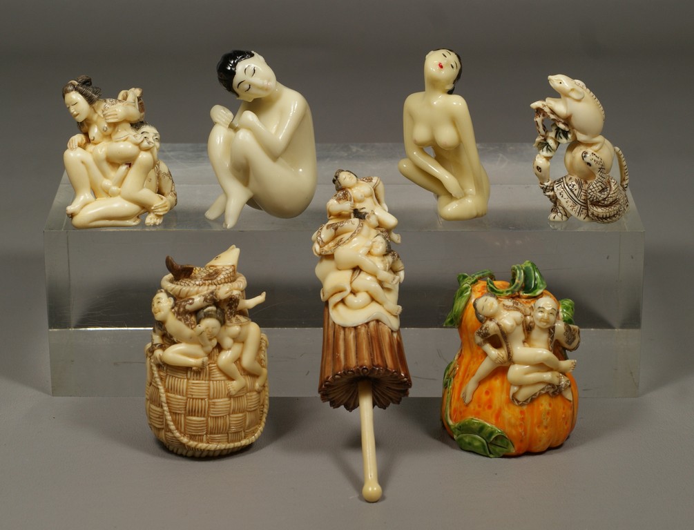 Appraisal: Mammoth Ivory Japanese Carvings erotic nude women and a turtle