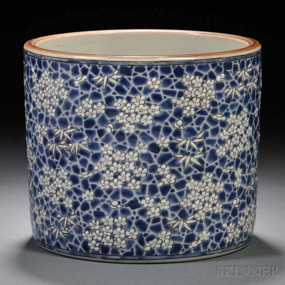 Appraisal: Blue and White Brush Pot China cylindrical decorated with clusters