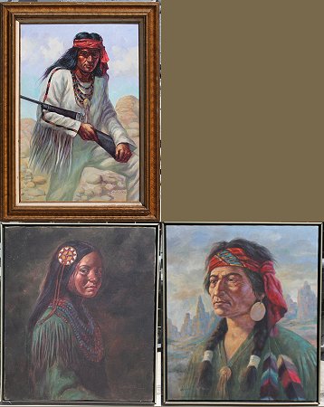 Appraisal: ZAVALETA Severo Bolivian - Indian Portraits OIL Canvas signed framed