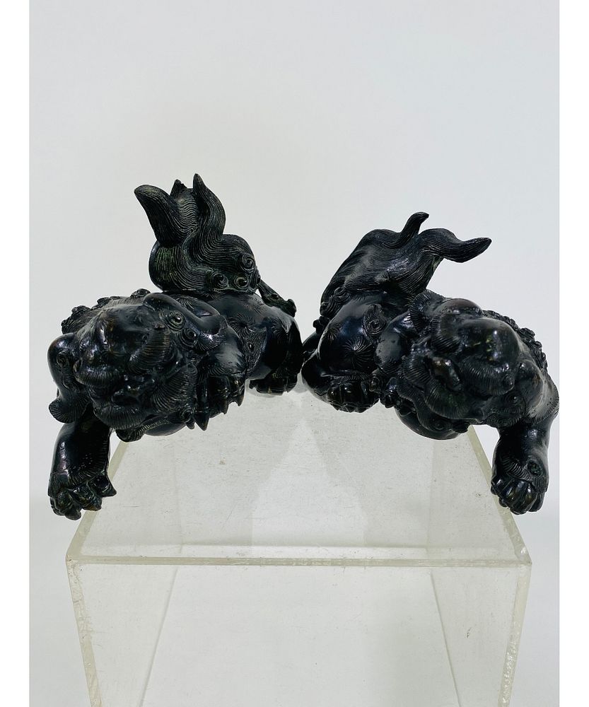 Appraisal: Pair of Japanese Bronze Foo Dogs Pair of Japanese bronze