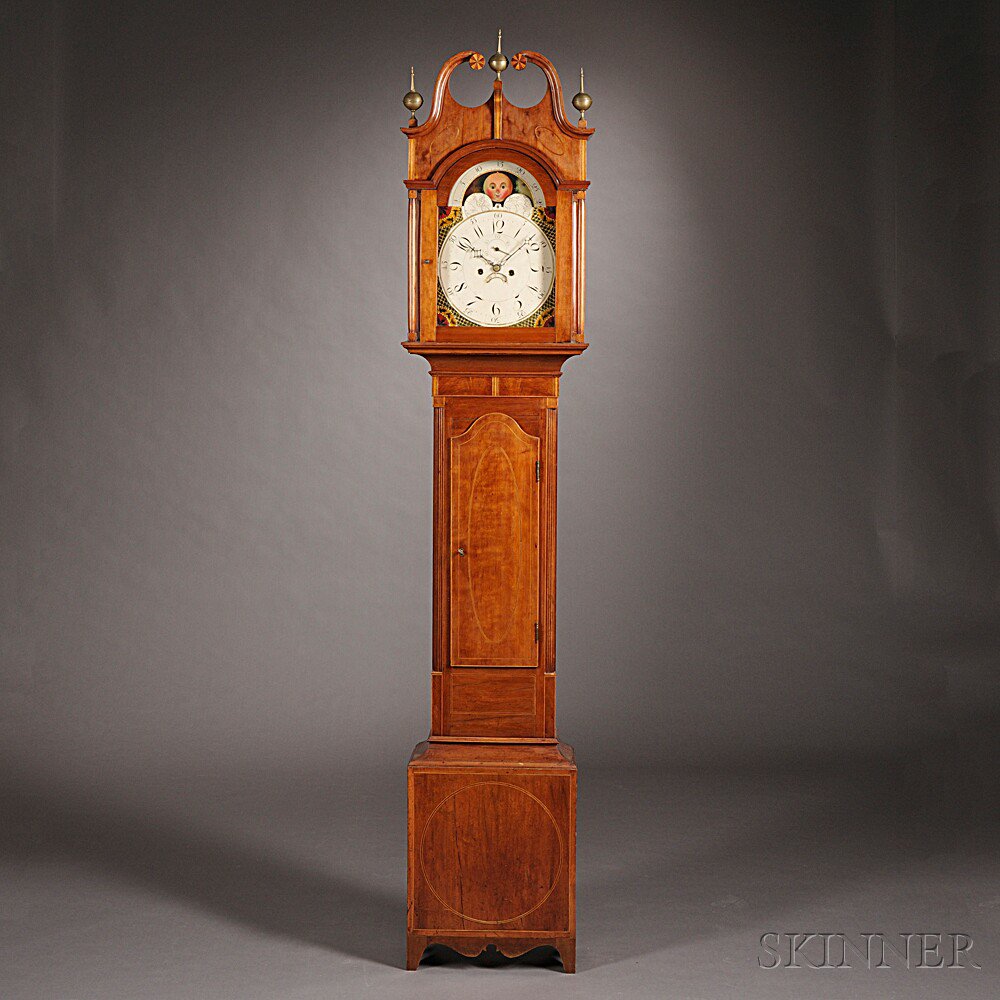 Appraisal: Inlaid Cherry Tall Clock New Jersey c the molded swan's