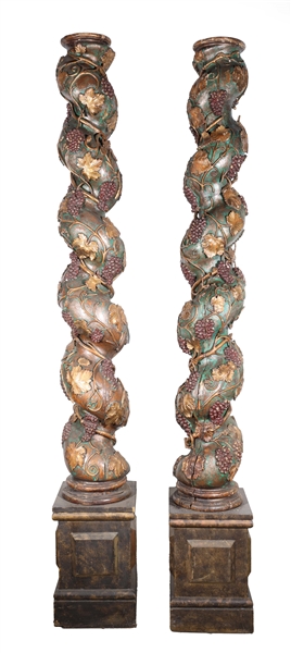 Appraisal: Pair of antique grapevine motif architectural salvage twist pillars with