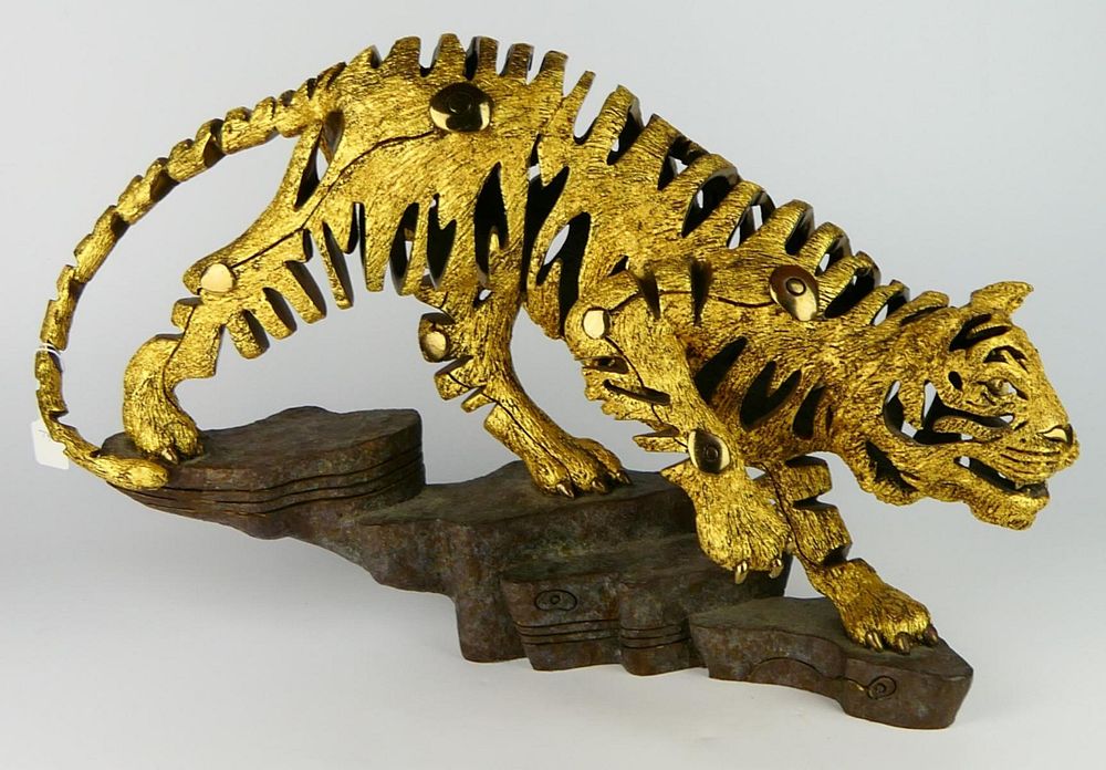 Appraisal: TIEFENG JIANG B ORIGINAL CAST BRONZE TIGER Guaranteed Authentic Signed