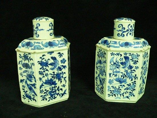 Appraisal: A pair of early th Century blue and white hexagonal