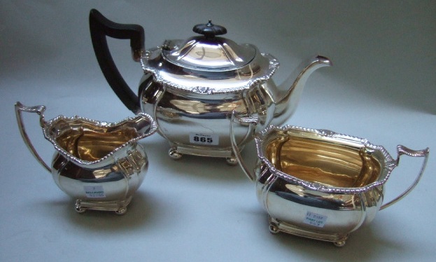 Appraisal: A plated three piece tea set comprising a teapot a