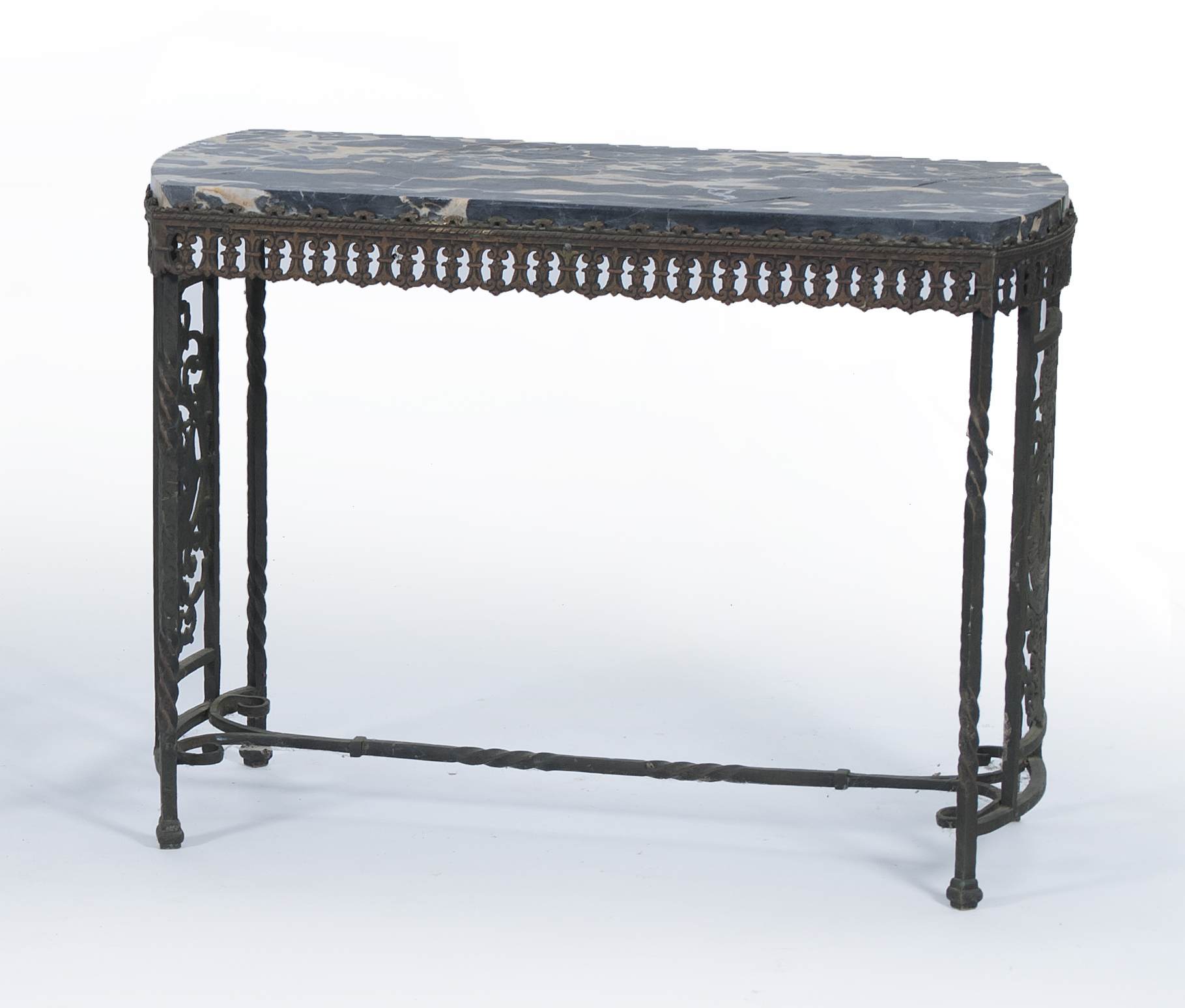 Appraisal: EARLY TH CENTURY IRON RECTANGULAR TABLE with inset marble top