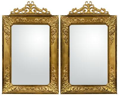 Appraisal: Pair brass-framed mirrors bronze dore frames surrounding beveled glass mirror