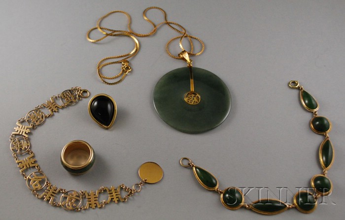 Appraisal: Small Group of kt Gold and Jade Jewelry a kt