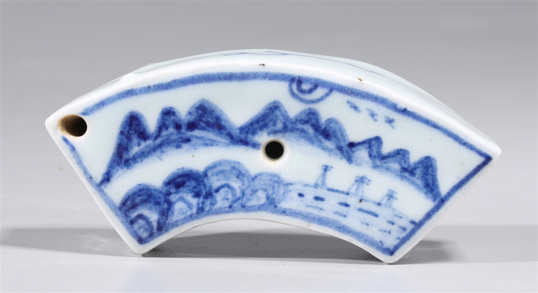 Appraisal: Korean blue and white glazed fan form ceramic water dropper