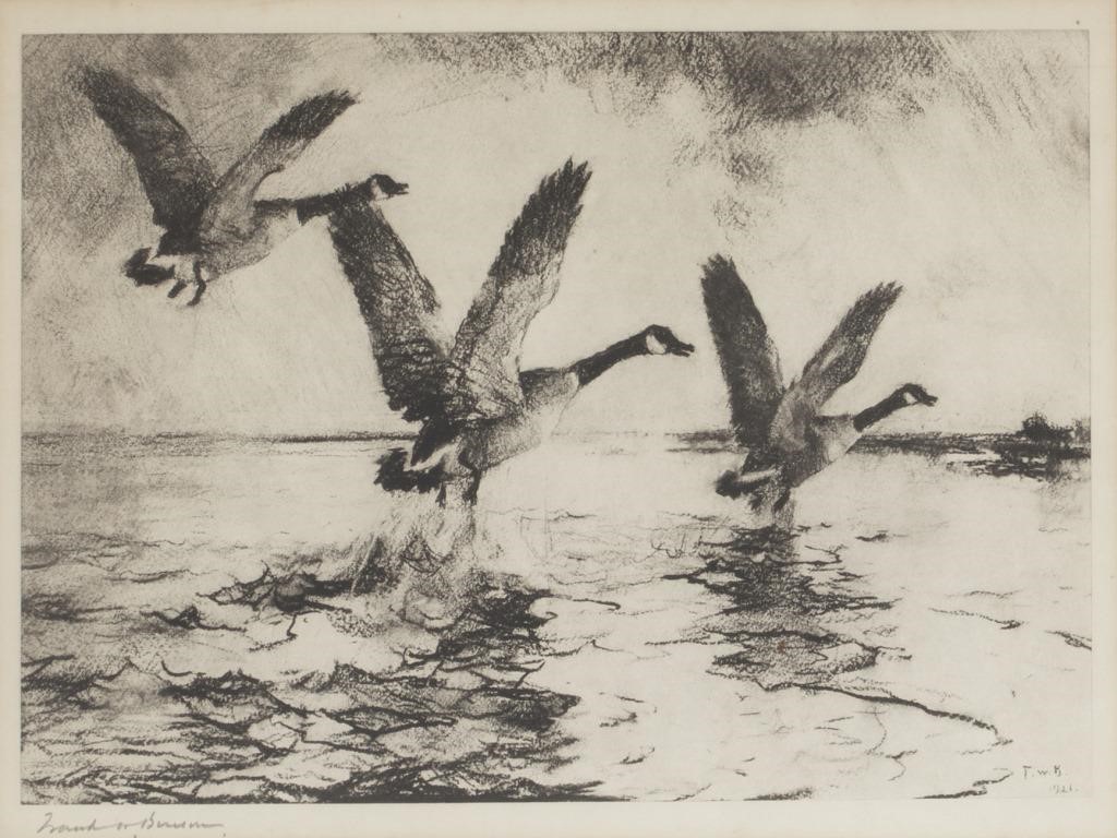 Appraisal: Three Canada Geese signed Frank W Benson lower left lithograph