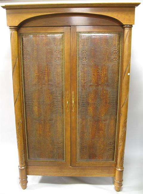 Appraisal: MODERN CABINET WITH LEATHER PANELED DOORS th century the molded