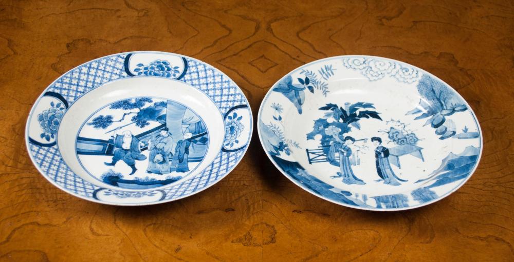 Appraisal: TWO CHINESE BLUE AND WHITE PORCELAIN PLATES attributed Qing Dynasty