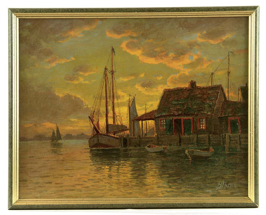 Appraisal: ATTRIBUTED TO WILLIAM PASKELL American - SUNDOWN AT THE HARBOR