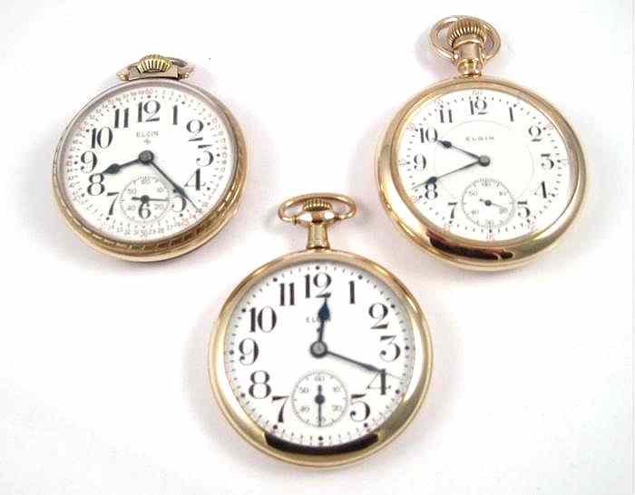 Appraisal: THREE ELGIN OPENFACE POCKET WATCHES A model size jewels B