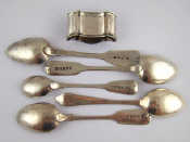 Appraisal: Five various silver teaspoons together with a silver napkin ring