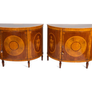 Appraisal: A Pair of George III Style Inlaid Mahogany Demilune Commodes