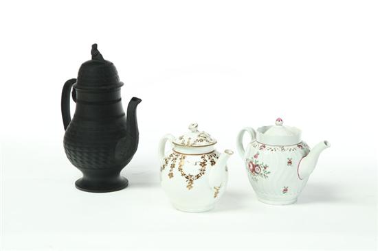 Appraisal: THREE TEAPOTS European late th- th century ceramic Ribbed pearlware