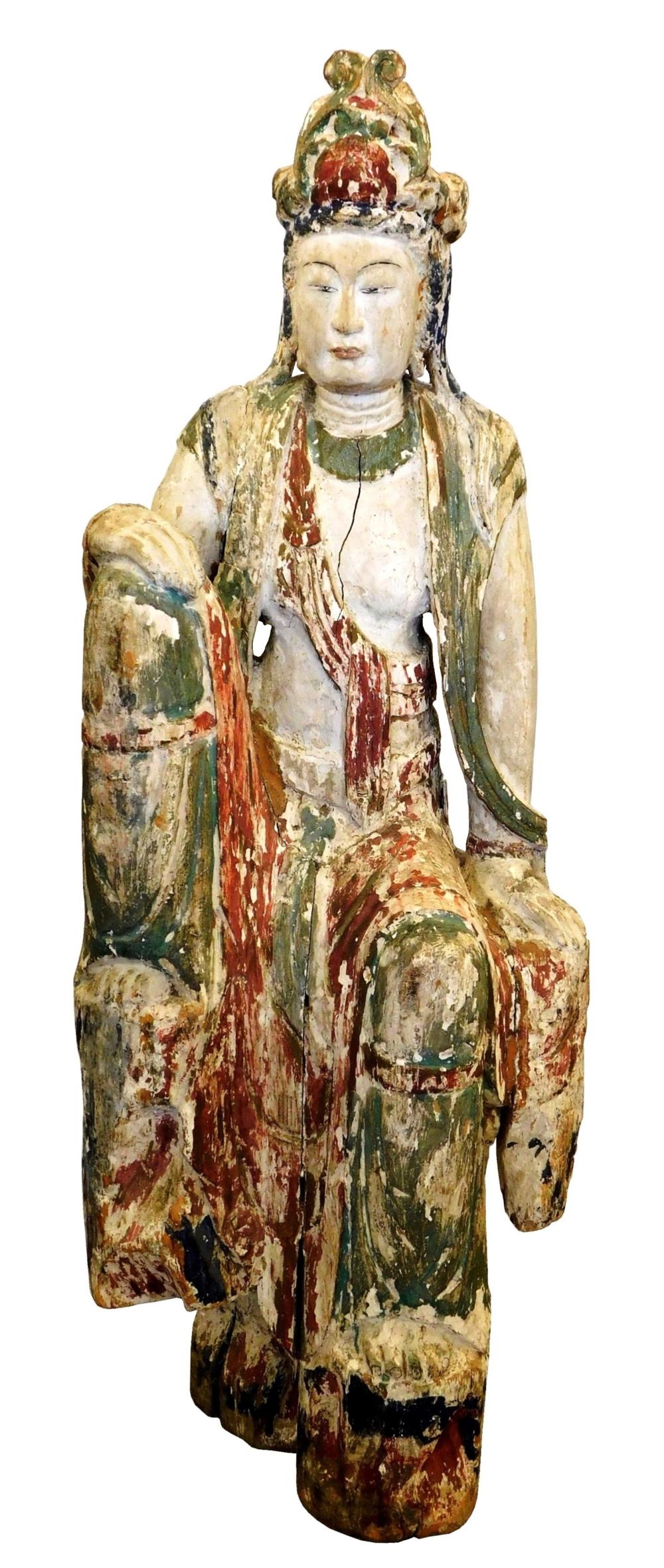 Appraisal: ASIAN Chinese figure of Guanyin wearing robes and headdress remnants