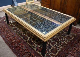 Appraisal: Leaded slag glass coffee table Leaded slag glass coffee table