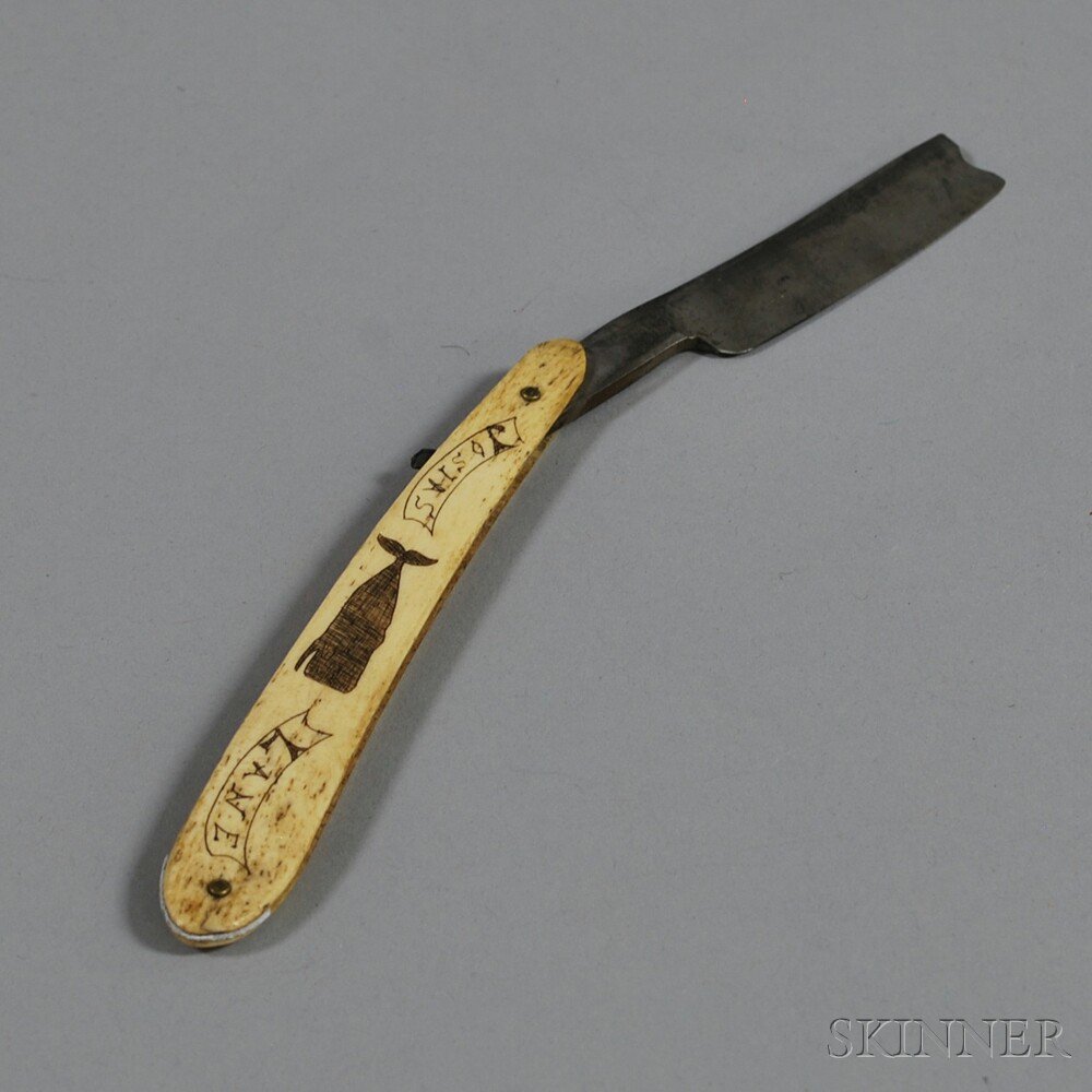 Appraisal: Antique Scrimshaw Straight Razor Josias Lane carved to one side