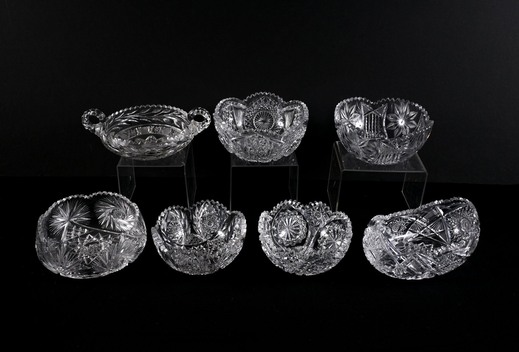 Appraisal: PC CUT GLASS BOWL COLLECTION Various sized shaped cut crystal