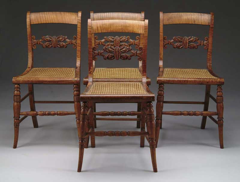 Appraisal: FINE SET OF FOUR TIGER MAPLE CANE SEAT SIDE CHAIRS