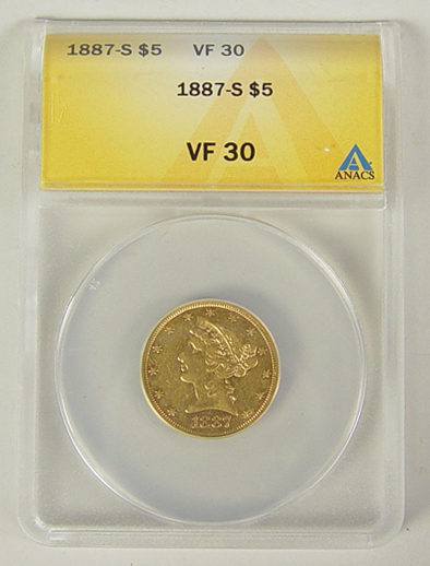 Appraisal: -S Liberty Gold Coin ANACS certified and graded VF