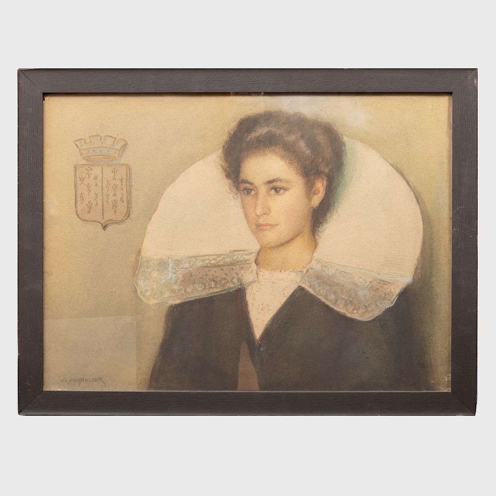 Appraisal: George M Haushalter - Portrait of a Woman Watercolor on