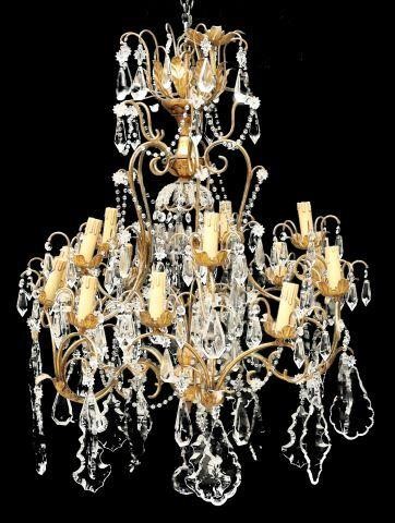 Appraisal: French gilt iron chandelier th c fifteen lights in two