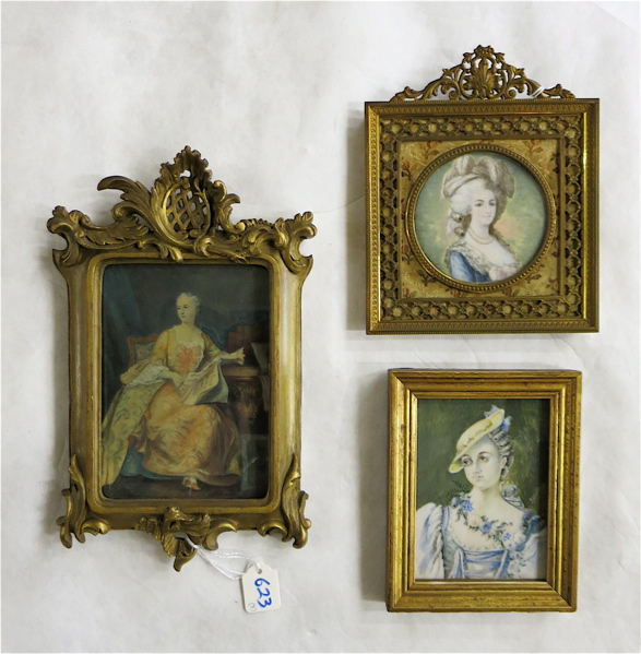 Appraisal: THREE MINIATURE PAINTINGS late th early th century portraits of