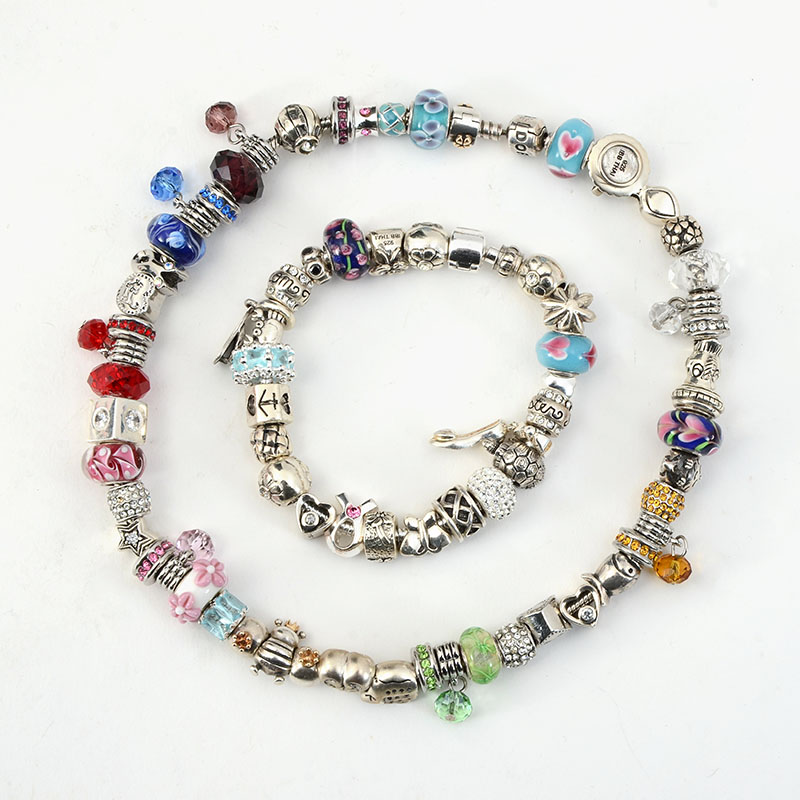 Appraisal: STERLING PANDORA LIKE NECKLACE BRACELET WITH CHARMS '' bracelet has