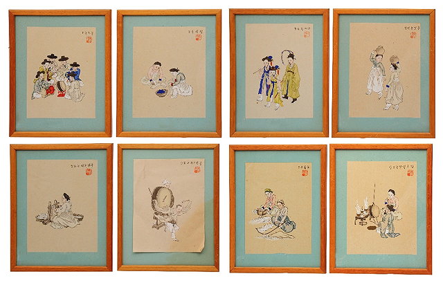 Appraisal: A set of eight Korean album paintings th Centurydepicting the