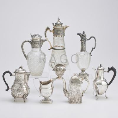 Appraisal: SILVER AND SILVER MOUNTED JUGS POTS AND PITCHERS Eight pieces