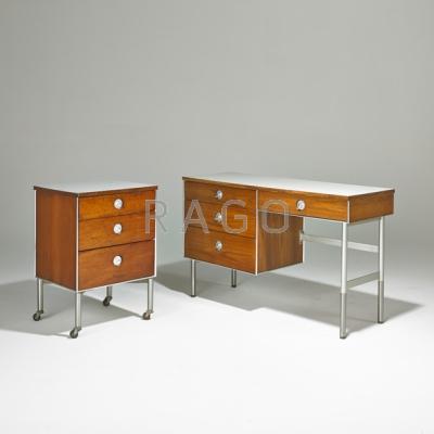 Appraisal: RAYMOND LOEWY HILL-ROM Attr Single pedestal desk and three-drawer cabinet