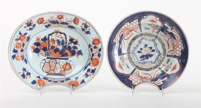 Appraisal: TWO JAPANESE IMARI PORCELAIN BARBER BOWLS The larger centered by