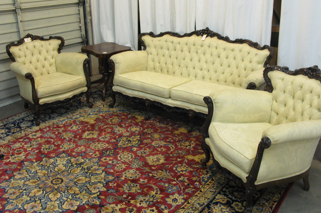 Appraisal: THREE-PIECE ROCOCO STYLE SEATING FURNITURE SET comprising sofa and matching