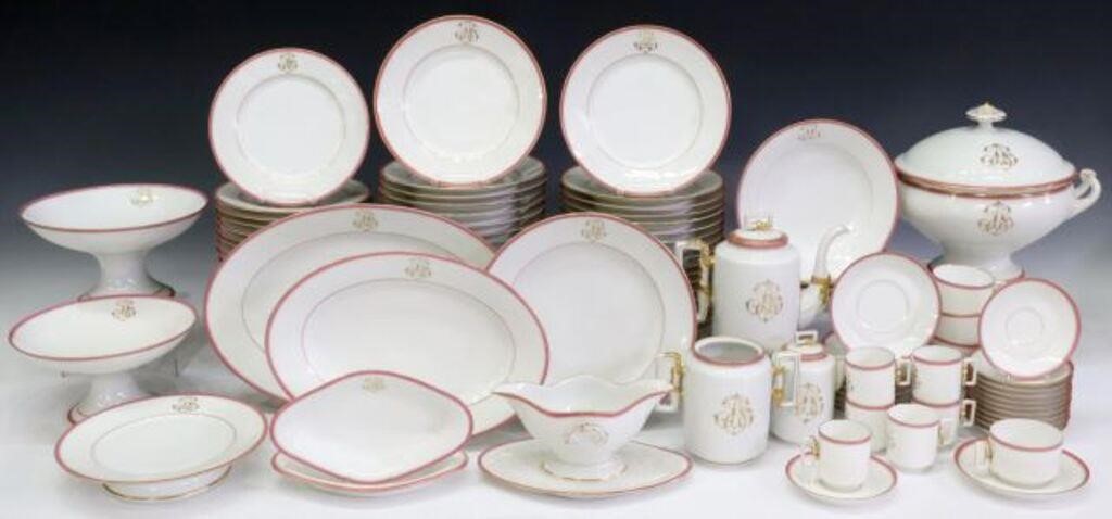 Appraisal: lot of French porcelain dinner service with pink and gilt