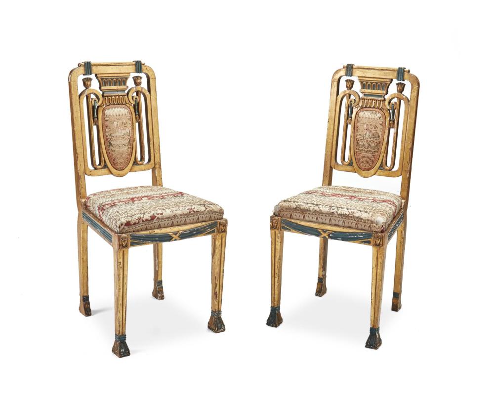 Appraisal: A pair of Egyptian Revival giltwood side chairs First-Quarter th