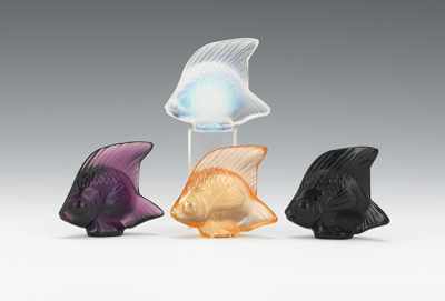 Appraisal: Four Lalique Fish Figurines Molded glass fish figurines in amethyst