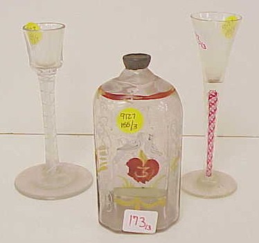 Appraisal: Glass including an early Continental bottle inscribed vipat meno schertz