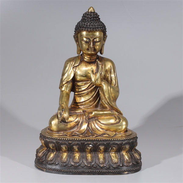 Appraisal: Large Chinese gilt bronze figure of seated Buddha six-character mark