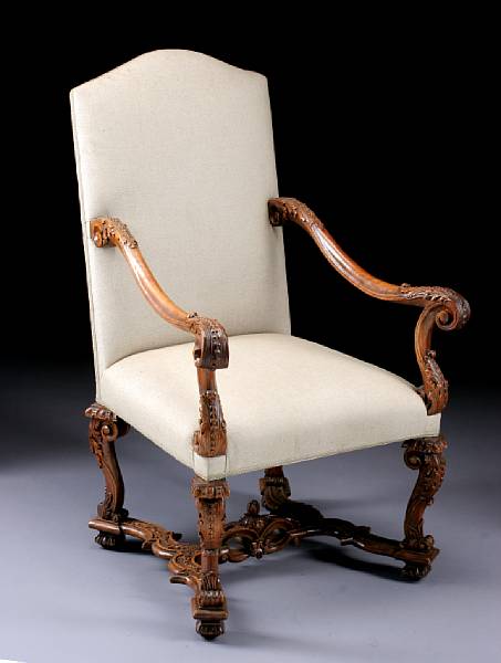 Appraisal: A Baroque style walnut armchair last quarter th century The