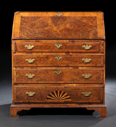 Appraisal: George III Mahogany and Walnut Bureau th century and later