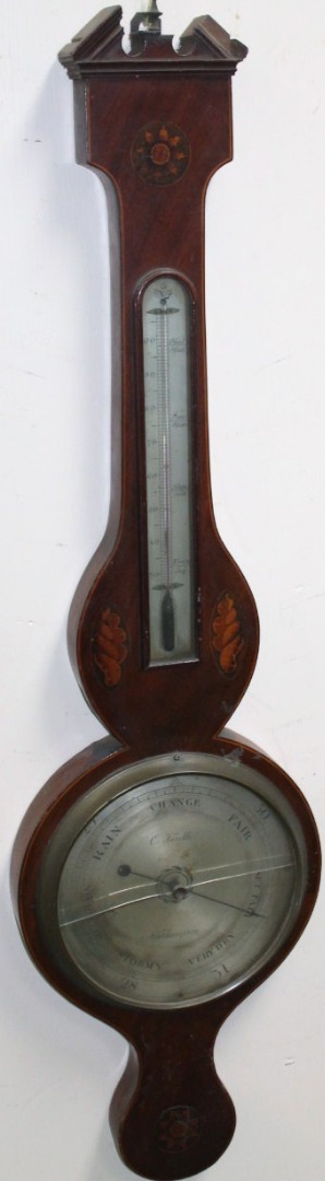 Appraisal: A late thC mahogany and boxwood strung banjo barometer and