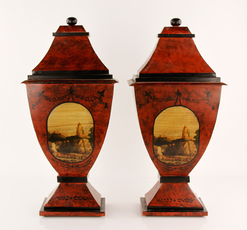 Appraisal: - Pr Tole Urns Pair of tole urns h x